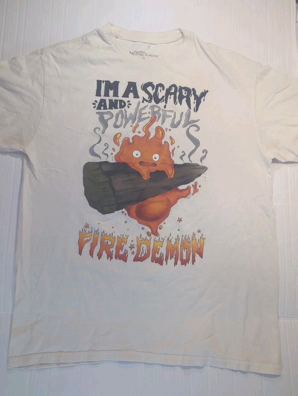 Howls Moving Castle T-shirt M Cream Fire Demon Box Lunch Studio Ghibli Calcifer